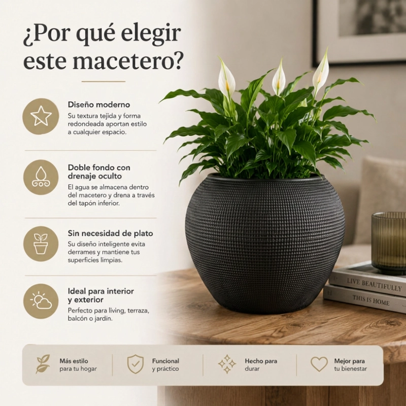 SET 2 MACETEROS PLASTICO REDONDO OVALADO MODERNO TEXTURA L - 8