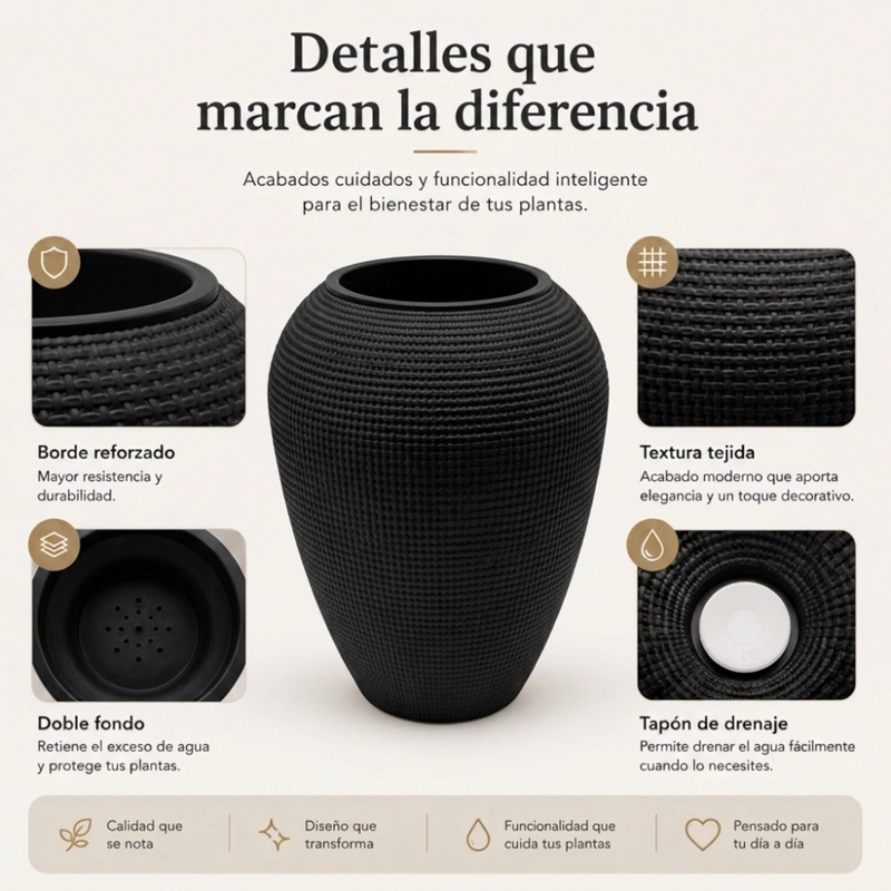 SET 2 MACETEROS PLASTICO REDONDO OVALADO MODERNO TEXTURA M - 4