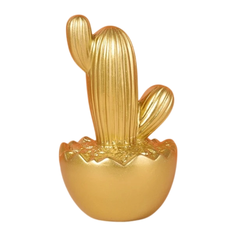 ADORNO CACTUS DE RESINA DORADO DECORACION MESA OFICINA D3 - 1