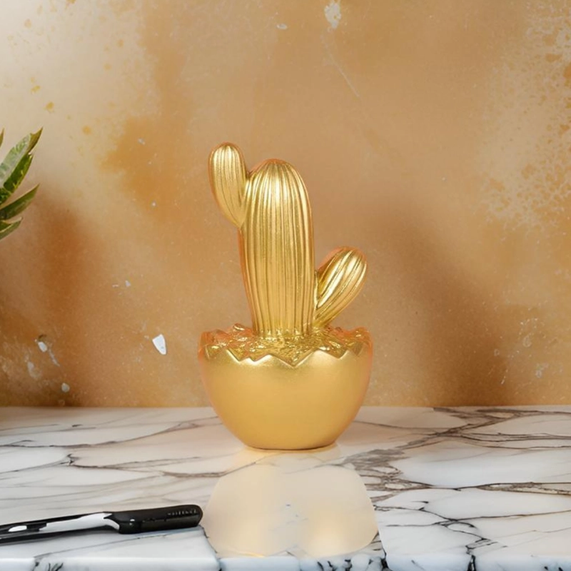 ADORNO CACTUS DE RESINA DORADO DECORACION MESA OFICINA D3 - 2