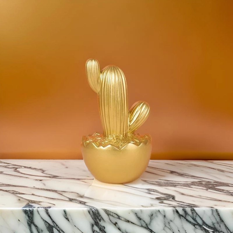 ADORNO CACTUS DE RESINA DORADO DECORACION MESA OFICINA D3 - 4