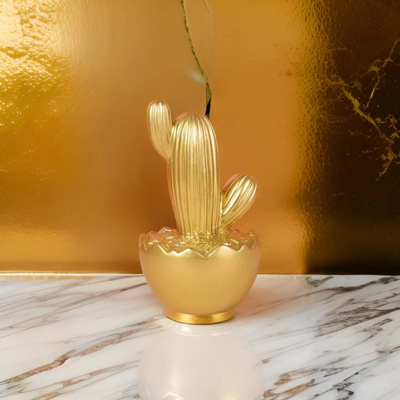 ADORNO CACTUS DE RESINA DORADO DECORACION MESA OFICINA D3 - 5