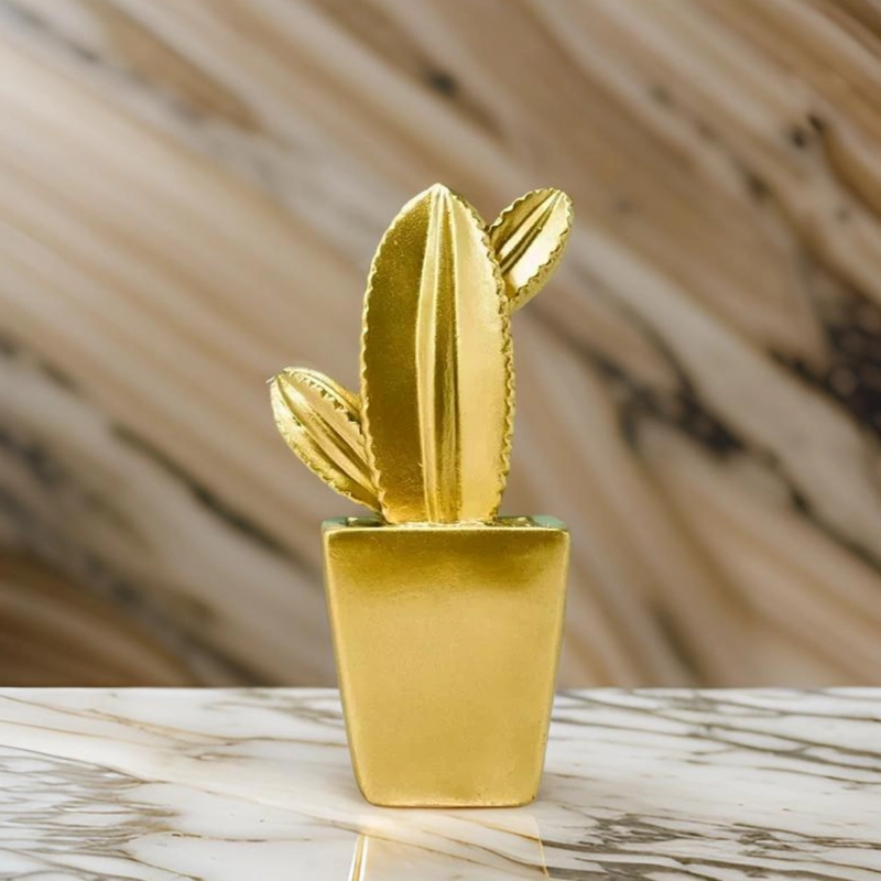ADORNO CACTUS DE RESINA DORADO DECORACION MESA OFICINA D2 - 3