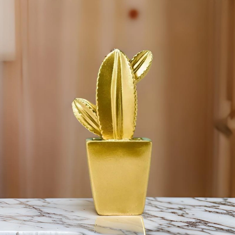 ADORNO CACTUS DE RESINA DORADO DECORACION MESA OFICINA D2 - 4