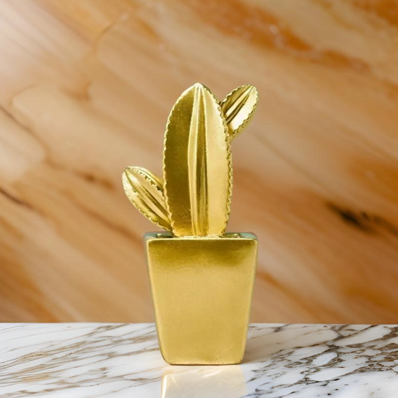 ADORNO CACTUS DE RESINA DORADO DECORACION MESA OFICINA D2 - 5