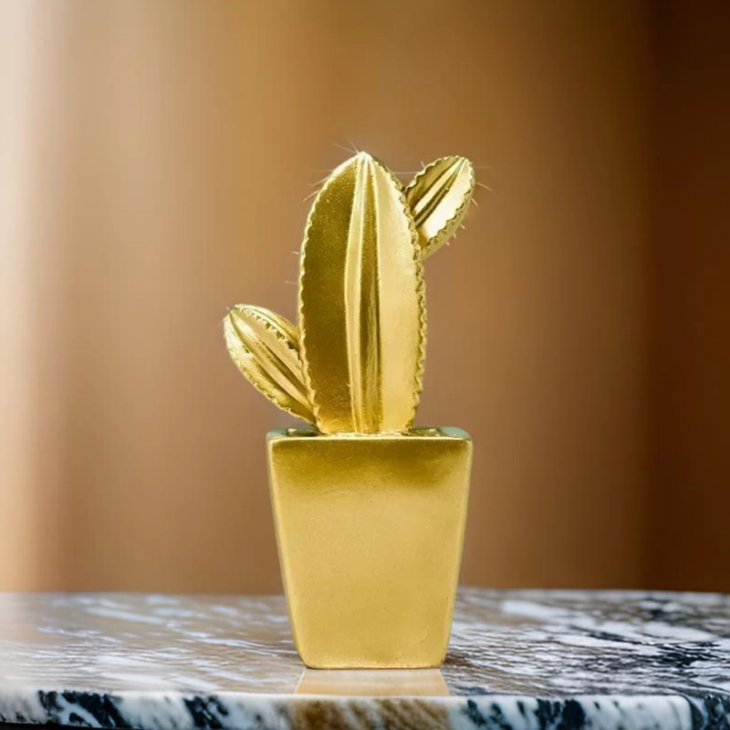 ADORNO CACTUS DE RESINA DORADO DECORACION MESA OFICINA D2 - 6