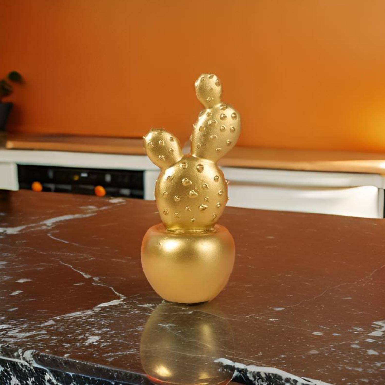 ADORNO CACTUS DE RESINA DORADO DECORACION MESA OFICINA D1 - 5