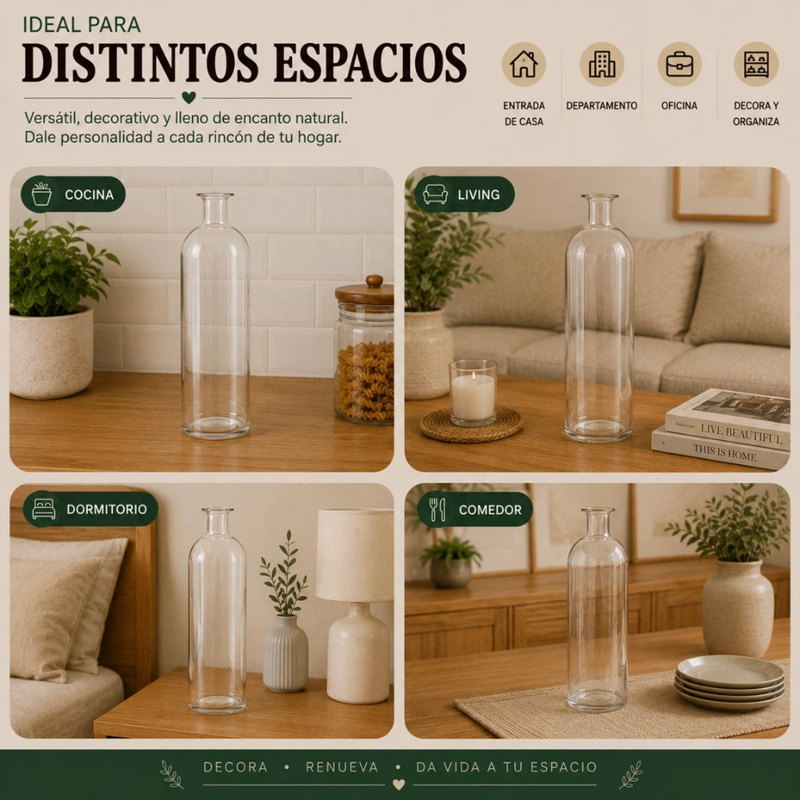 FLORERO BOTELLA DE VIDRIO DECORATIVO TRANSPARENTE L - 6