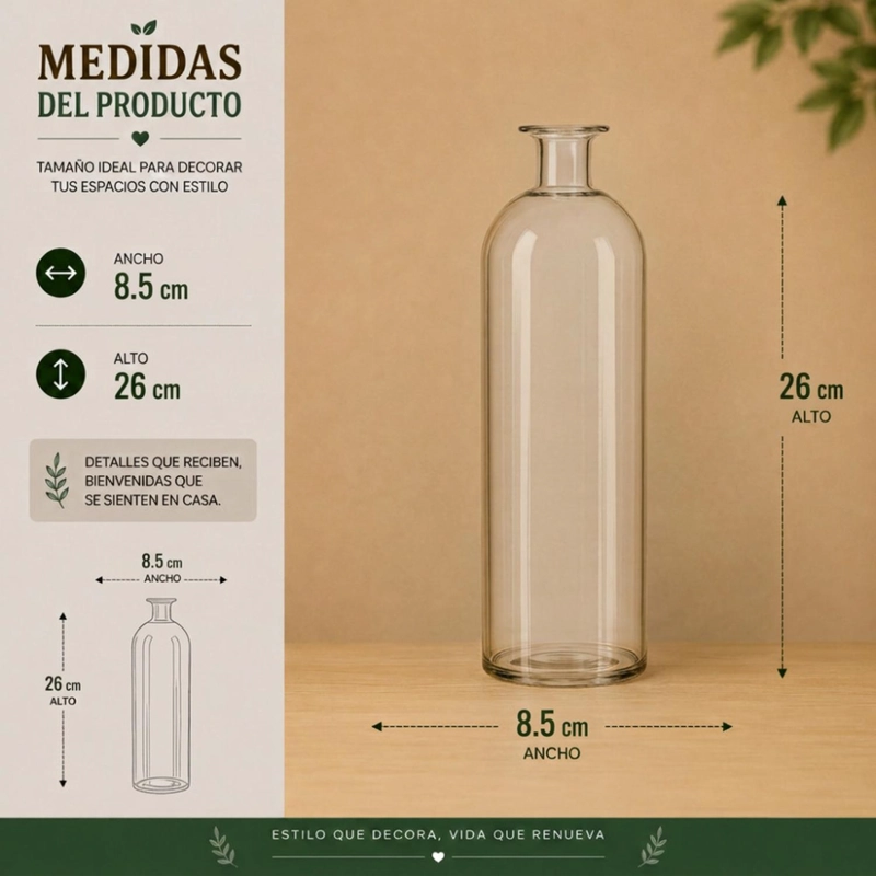FLORERO BOTELLA DE VIDRIO DECORATIVO TRANSPARENTE L - 7