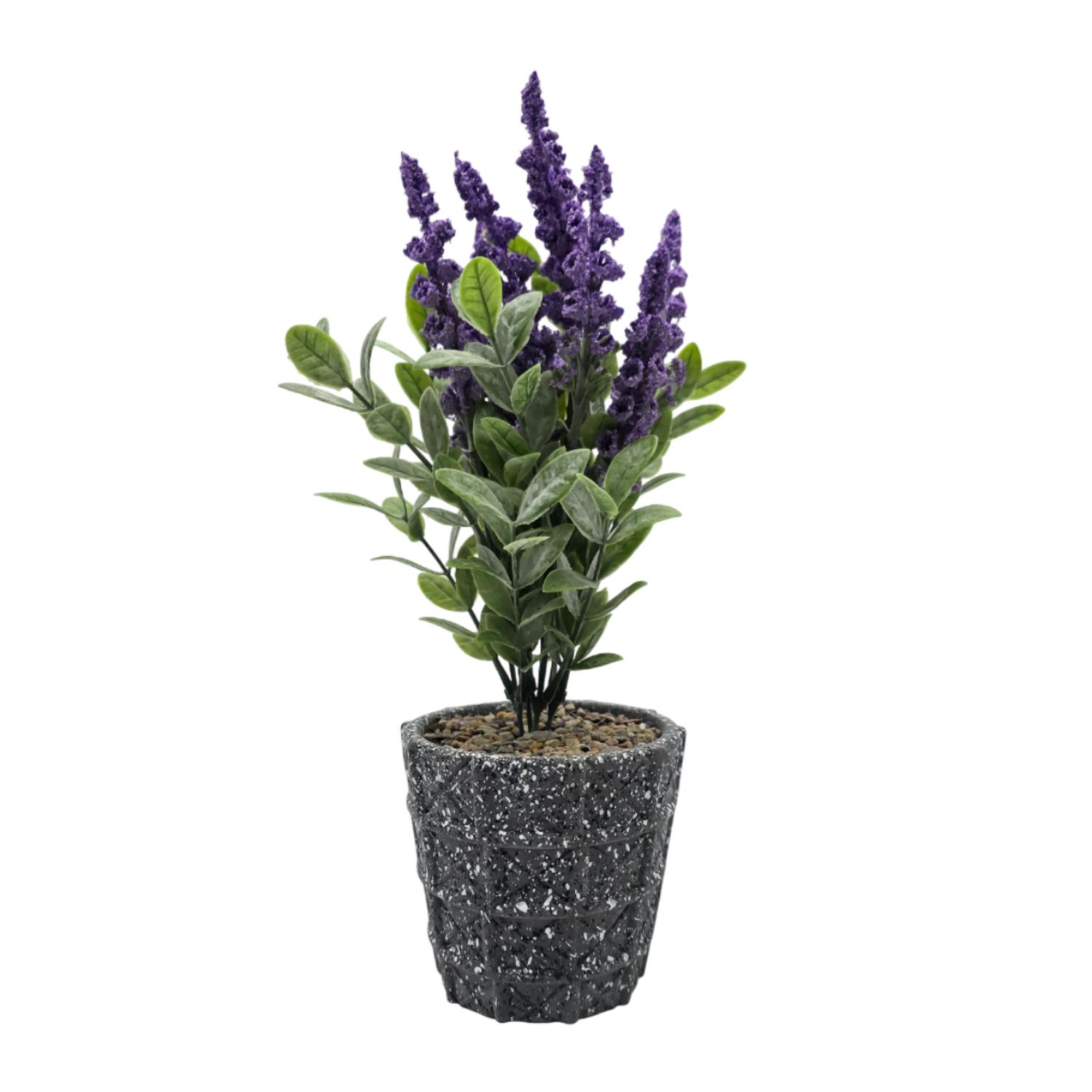 PLANTA ARTIFICIAL LAVANDA MACETERO DE CEMENTO GRIS DISEÑO - 1