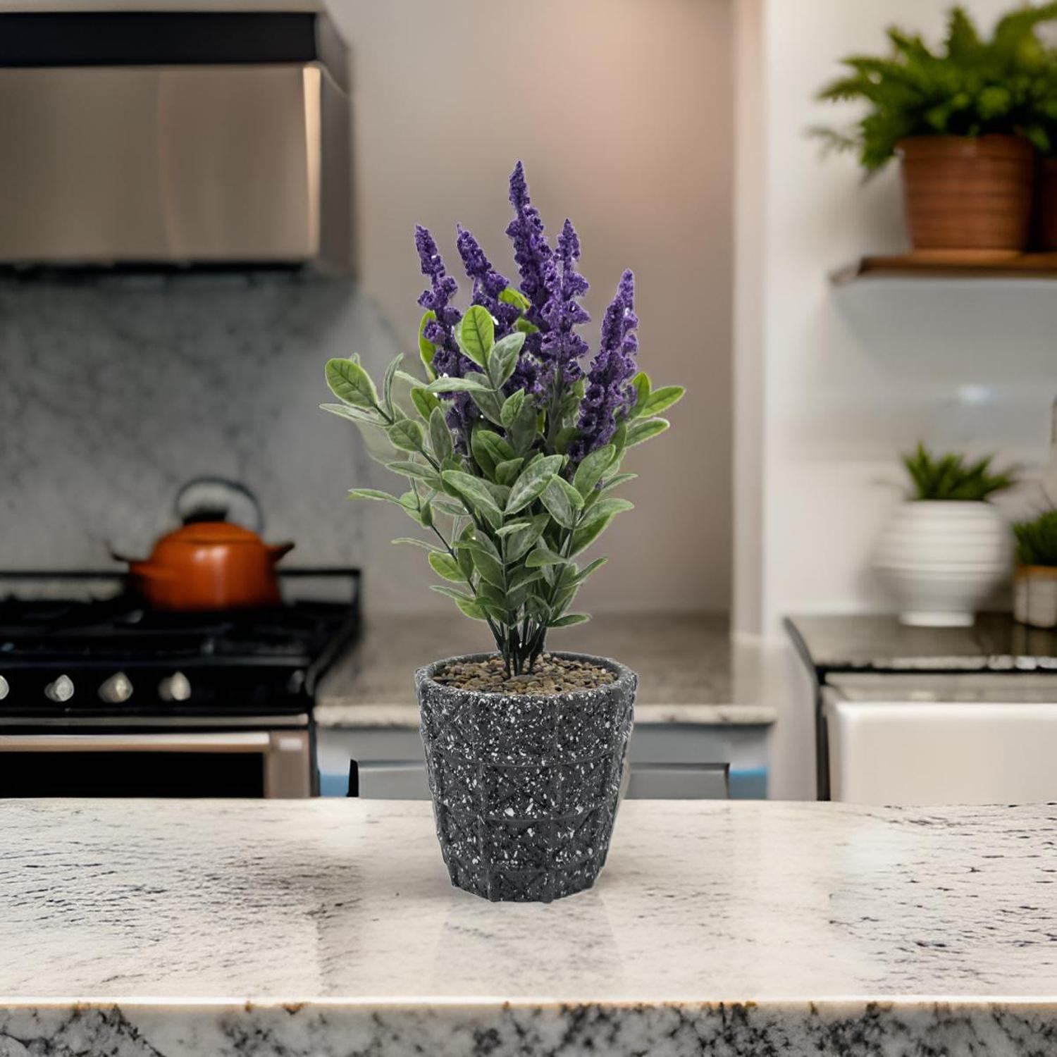PLANTA ARTIFICIAL LAVANDA MACETERO DE CEMENTO GRIS DISEÑO - 2