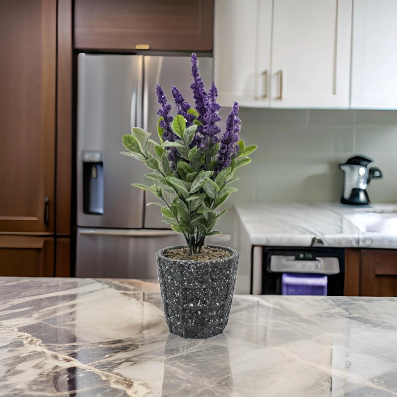 PLANTA ARTIFICIAL LAVANDA MACETERO DE CEMENTO GRIS DISEÑO - 3
