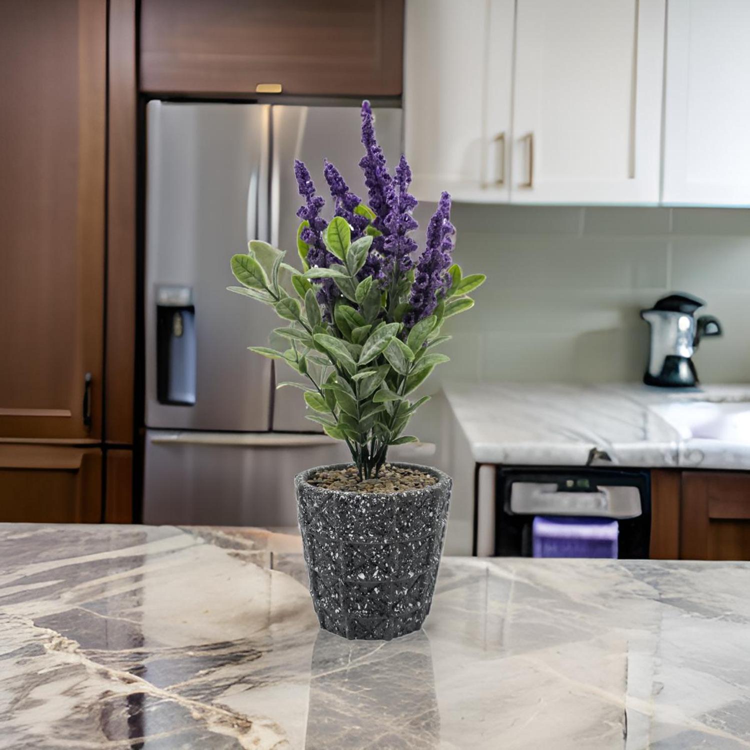 PLANTA ARTIFICIAL LAVANDA MACETERO DE CEMENTO GRIS DISEÑO - 3
