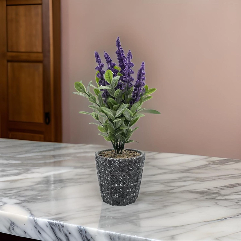PLANTA ARTIFICIAL LAVANDA MACETERO DE CEMENTO GRIS DISEÑO - 5
