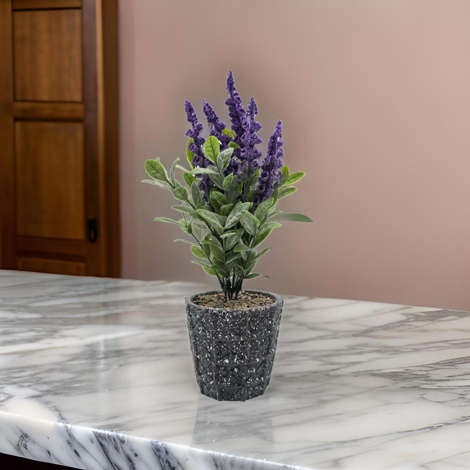 PLANTA ARTIFICIAL LAVANDA MACETERO DE CEMENTO GRIS DISEÑO - 5
