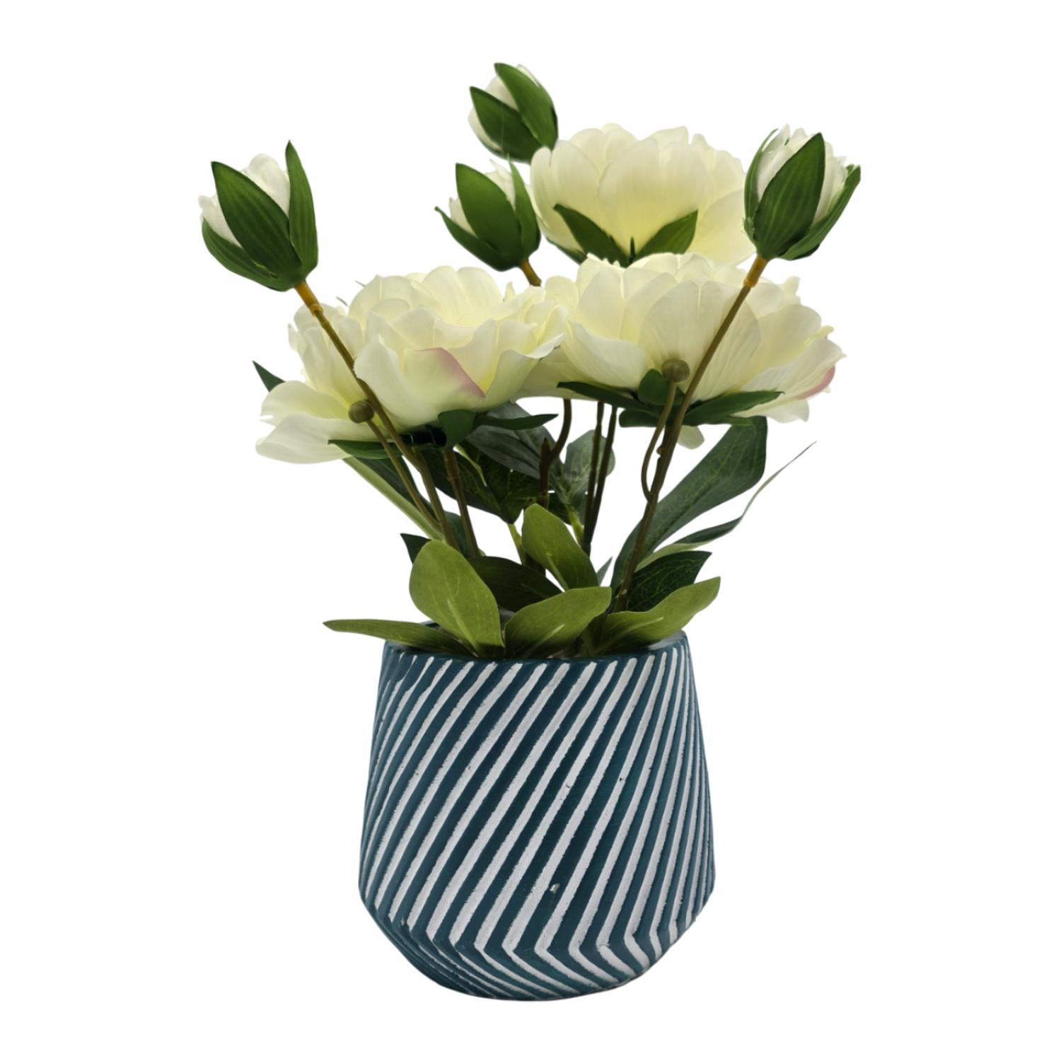PLANTA ARTIFICIAL MACETERO A RAYAS CON ROSAS DECORATIVAS - 1
