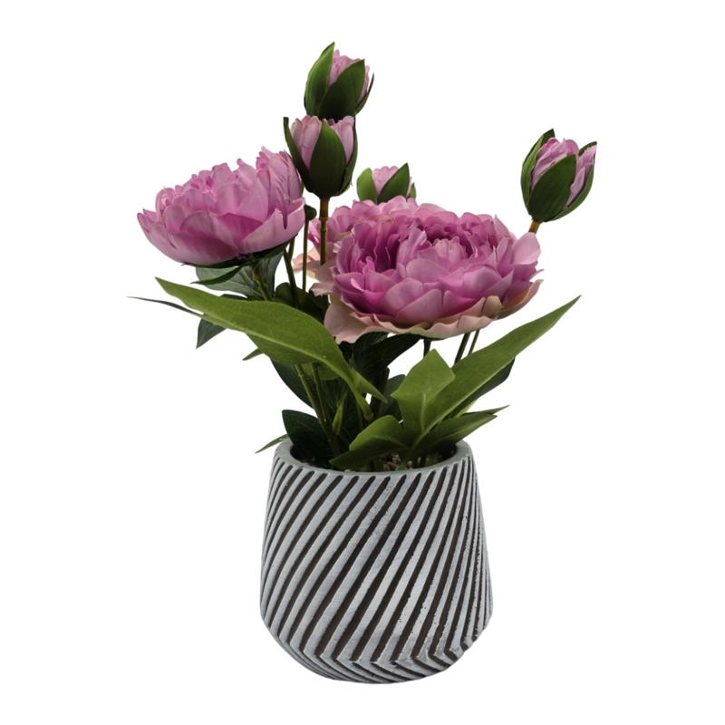 PLANTA ARTIFICIAL MACETERO A RAYAS CON ROSAS DECORATIVAS - 1