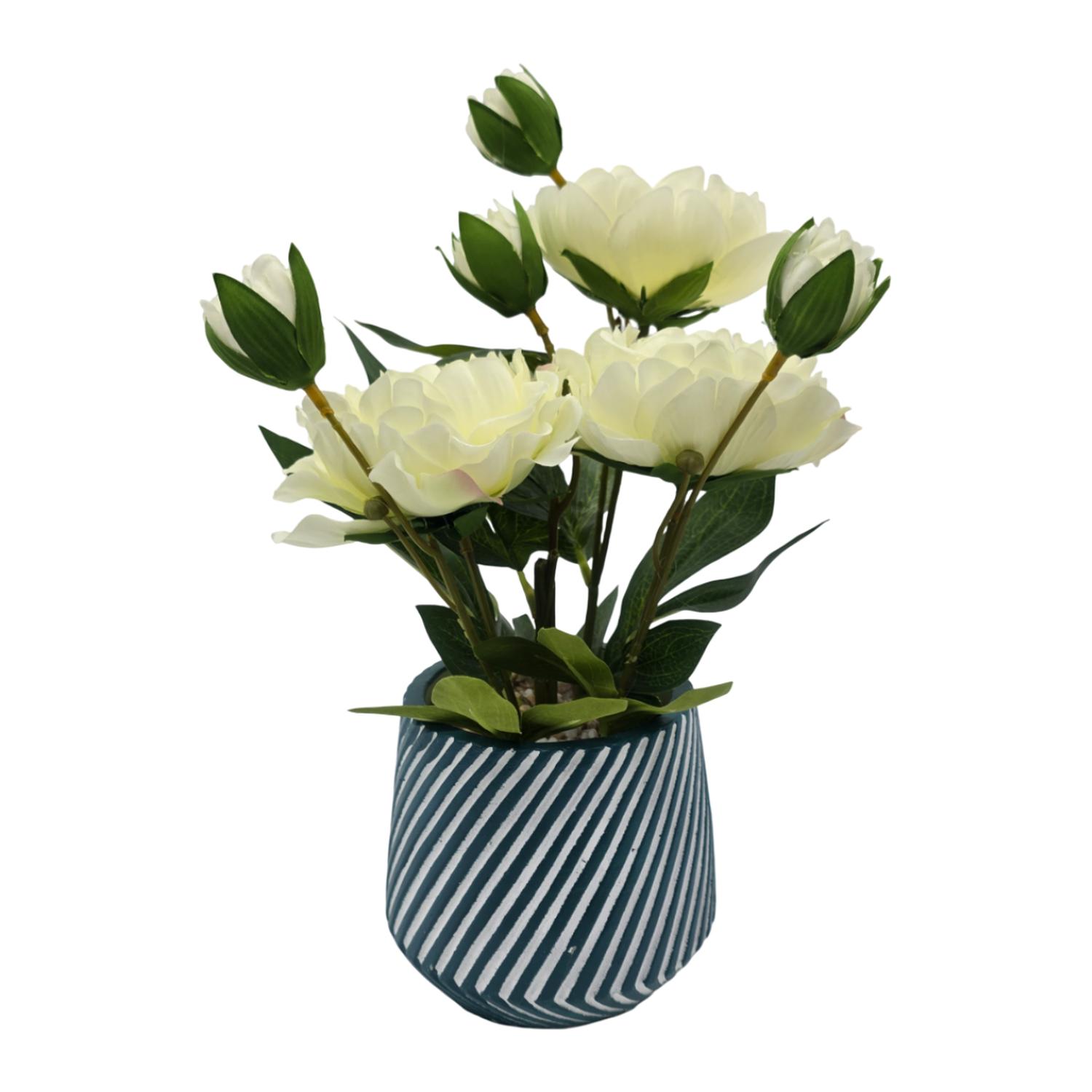 PLANTA ARTIFICIAL MACETERO A RAYAS CON ROSAS DECORATIVAS - 2