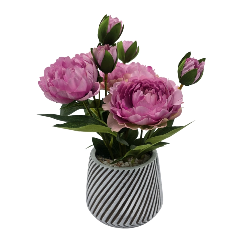 PLANTA ARTIFICIAL MACETERO A RAYAS CON ROSAS DECORATIVAS - 2