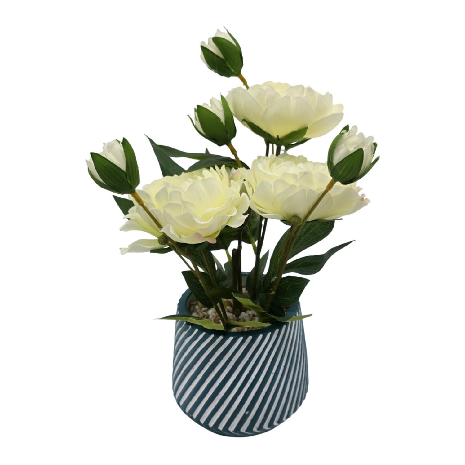 PLANTA ARTIFICIAL MACETERO A RAYAS CON ROSAS DECORATIVAS - 3