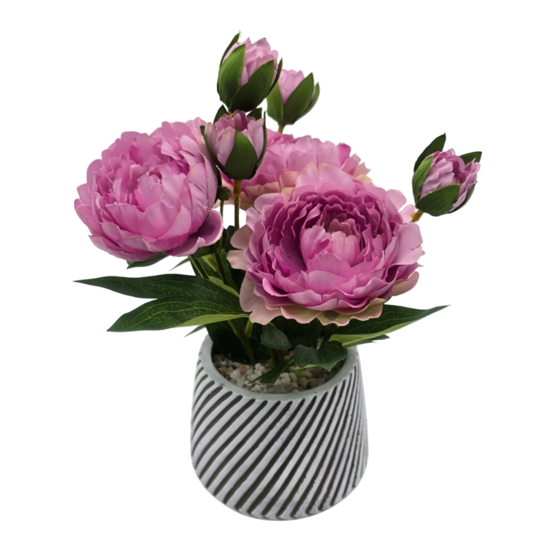 PLANTA ARTIFICIAL MACETERO A RAYAS CON ROSAS DECORATIVAS - 3