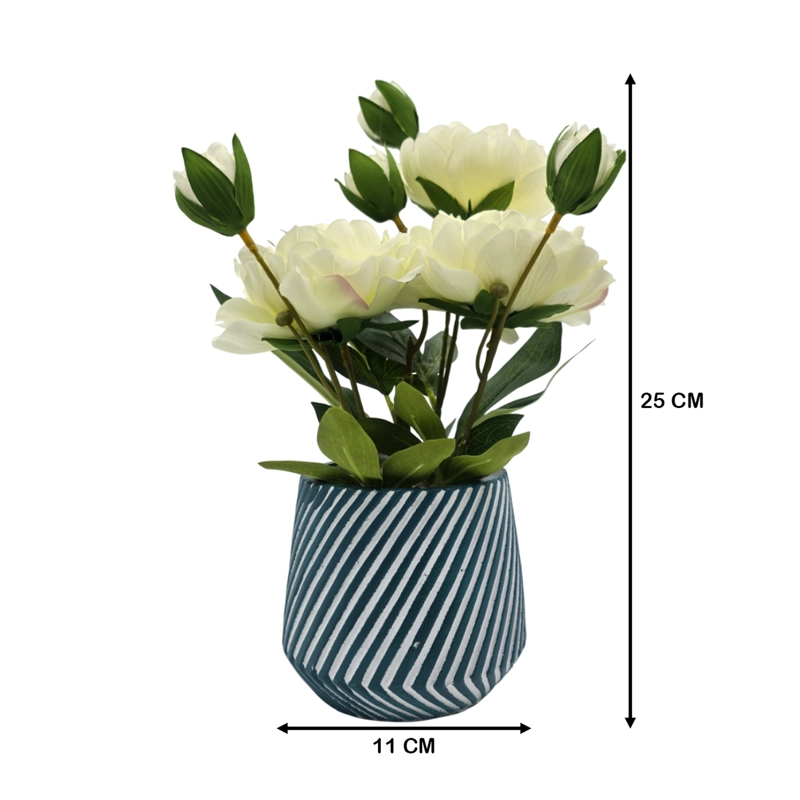 PLANTA ARTIFICIAL MACETERO A RAYAS CON ROSAS DECORATIVAS - 5