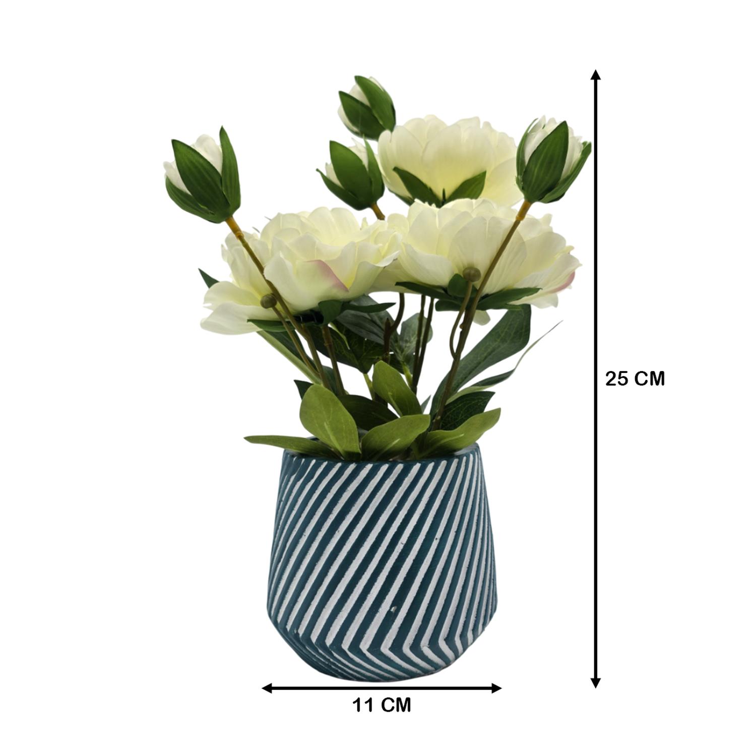 PLANTA ARTIFICIAL MACETERO A RAYAS CON ROSAS DECORATIVAS - 5