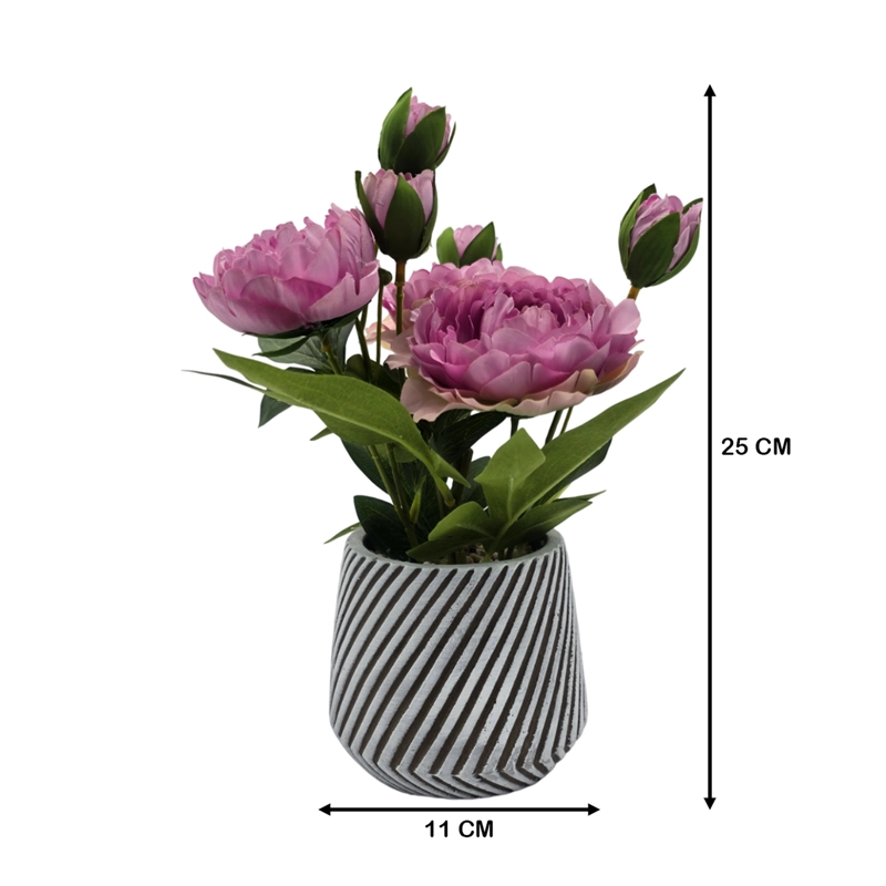 PLANTA ARTIFICIAL MACETERO A RAYAS CON ROSAS DECORATIVAS - 5