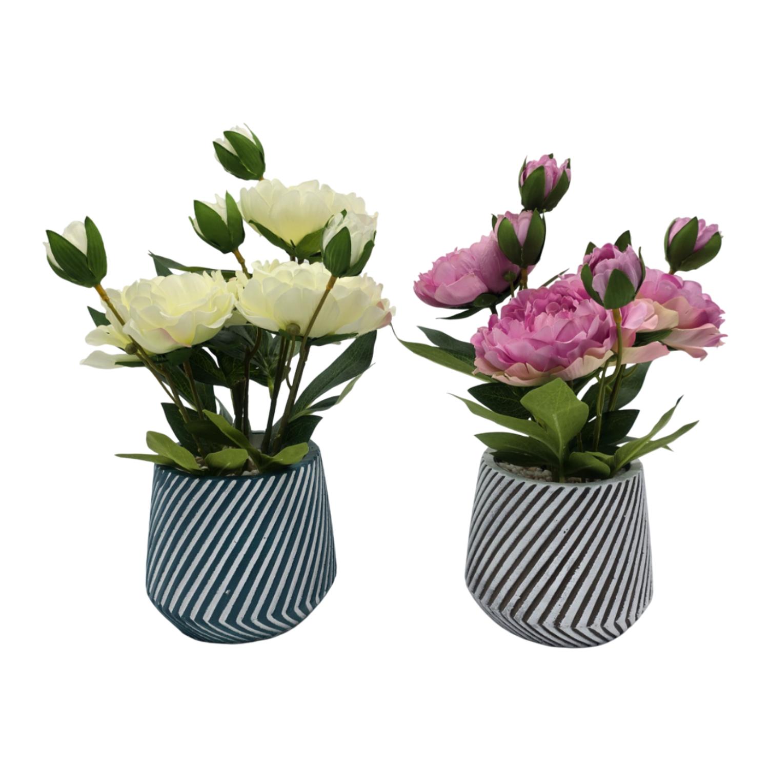 PLANTA ARTIFICIAL MACETERO A RAYAS CON ROSAS DECORATIVAS - 6