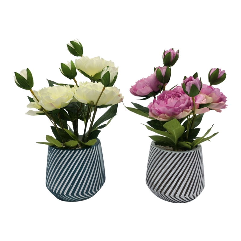 PLANTA ARTIFICIAL MACETERO A RAYAS CON ROSAS DECORATIVAS - 6