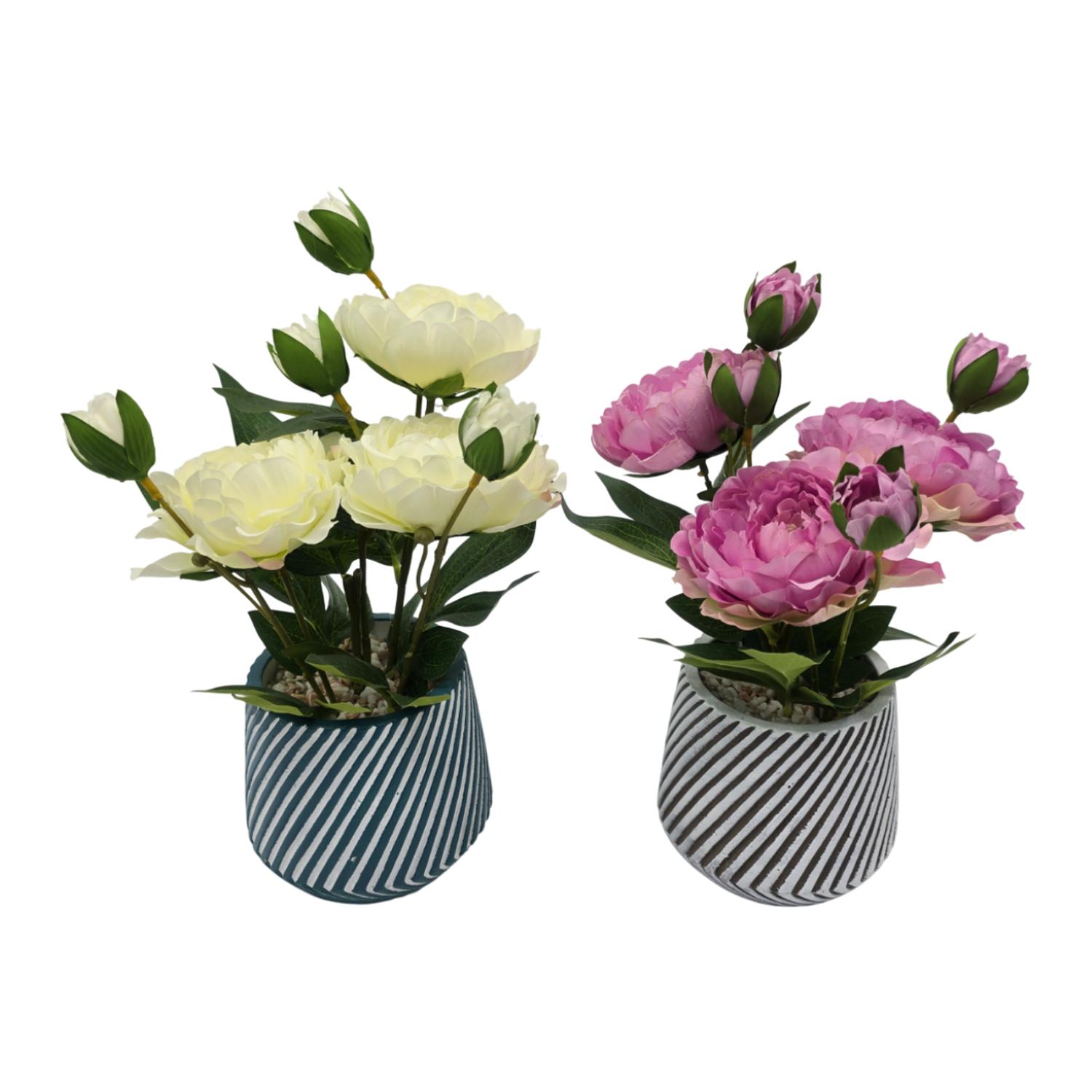 PLANTA ARTIFICIAL MACETERO A RAYAS CON ROSAS DECORATIVAS - 7