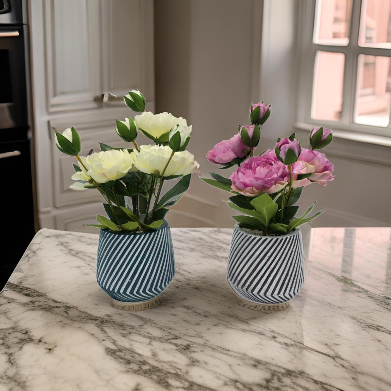 PLANTA ARTIFICIAL MACETERO A RAYAS CON ROSAS DECORATIVAS - 8