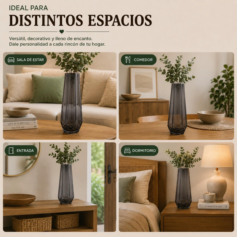FLORERO DECORATIVO GEOMETRICO HEXAGONAL DE VIDRIO OSCURO L - 6