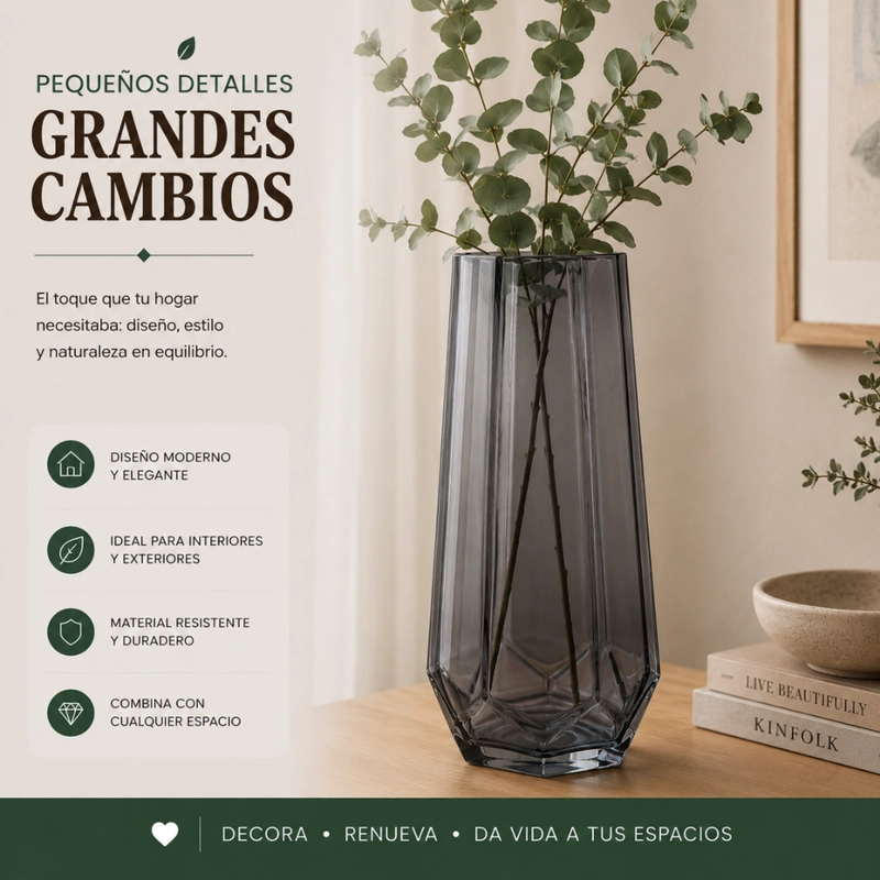 FLORERO DECORATIVO GEOMETRICO HEXAGONAL DE VIDRIO OSCURO M - 5