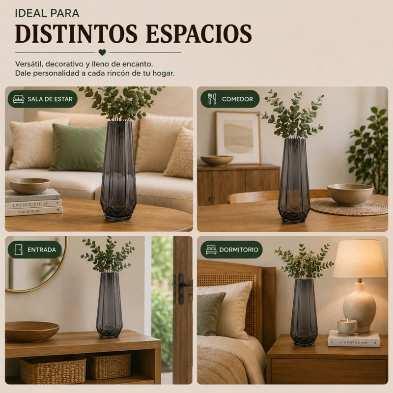 FLORERO DECORATIVO GEOMETRICO HEXAGONAL DE VIDRIO OSCURO M - 6