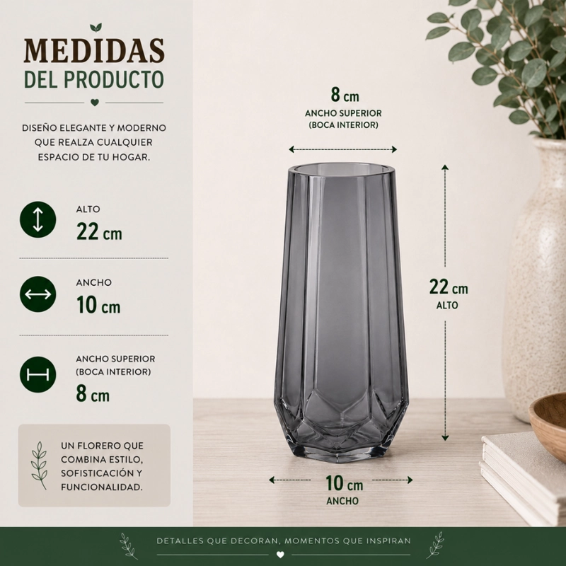 FLORERO DECORATIVO GEOMETRICO HEXAGONAL DE VIDRIO OSCURO M - 7