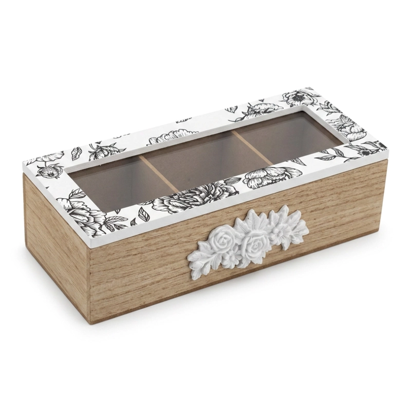 CAJA DE TE PORTA TE CAJA DE MADERA PARA TE GRIS 3 DIVISIONES - 1