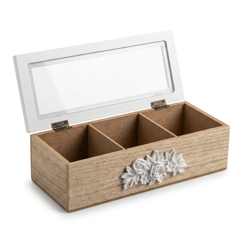 CAJA DE TE PORTA TE CAJA DE MADERA PARA TE GRIS 3 DIVISIONES - 2