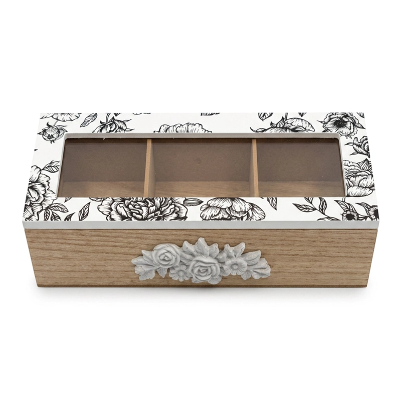 CAJA DE TE PORTA TE CAJA DE MADERA PARA TE GRIS 3 DIVISIONES - 8