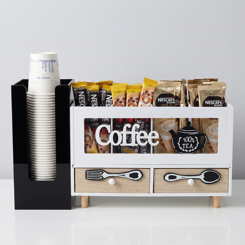 CAJA DE TE 4 DIVISIONES CON CAJONES ESTACION DE CAFE  OFICINA - 2