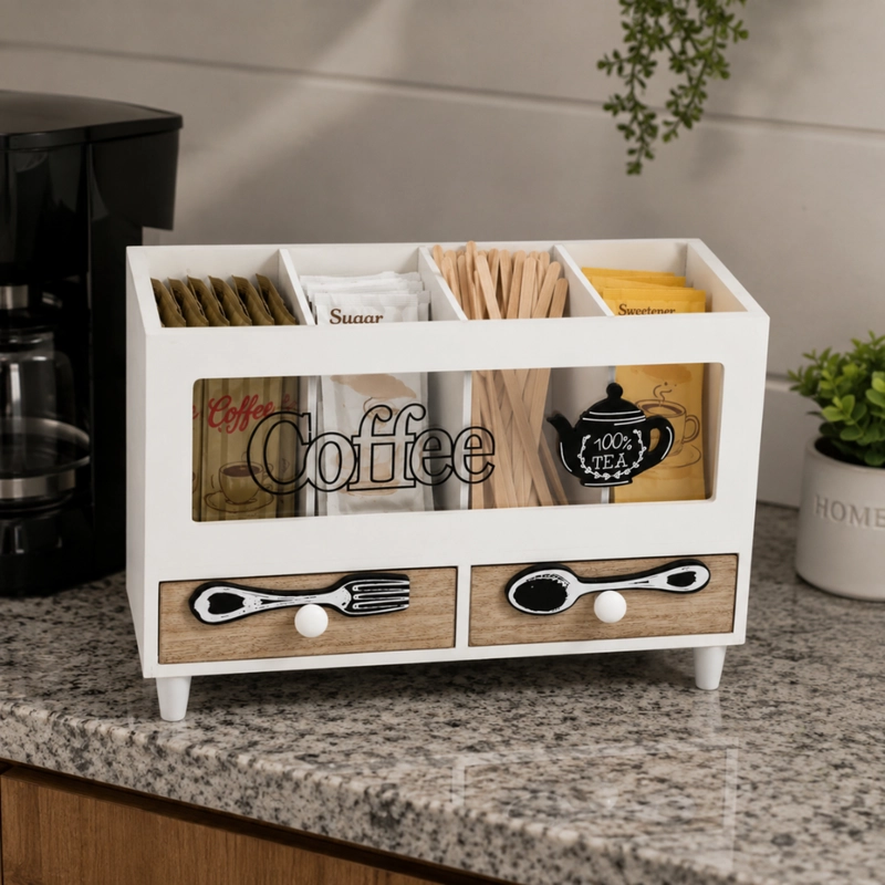 CAJA DE TE 4 DIVISIONES CON CAJONES ESTACION DE CAFE  OFICINA - 8