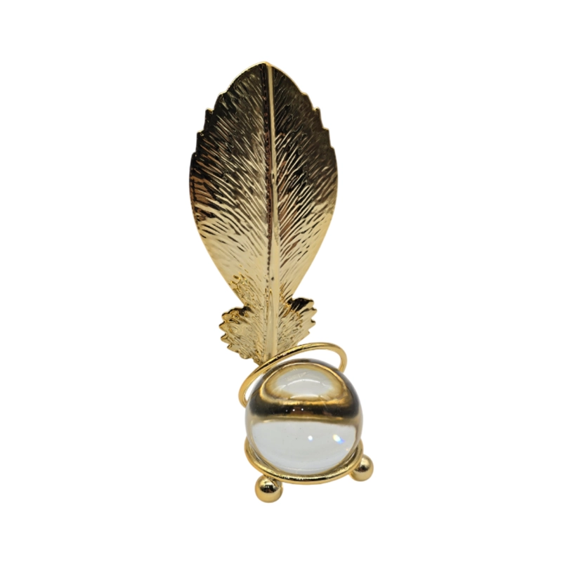HOJA DORADA CON BOLA DE CRISTAL ADORNO ELEGANTE PARA MESAS TAMAÑO A - 1