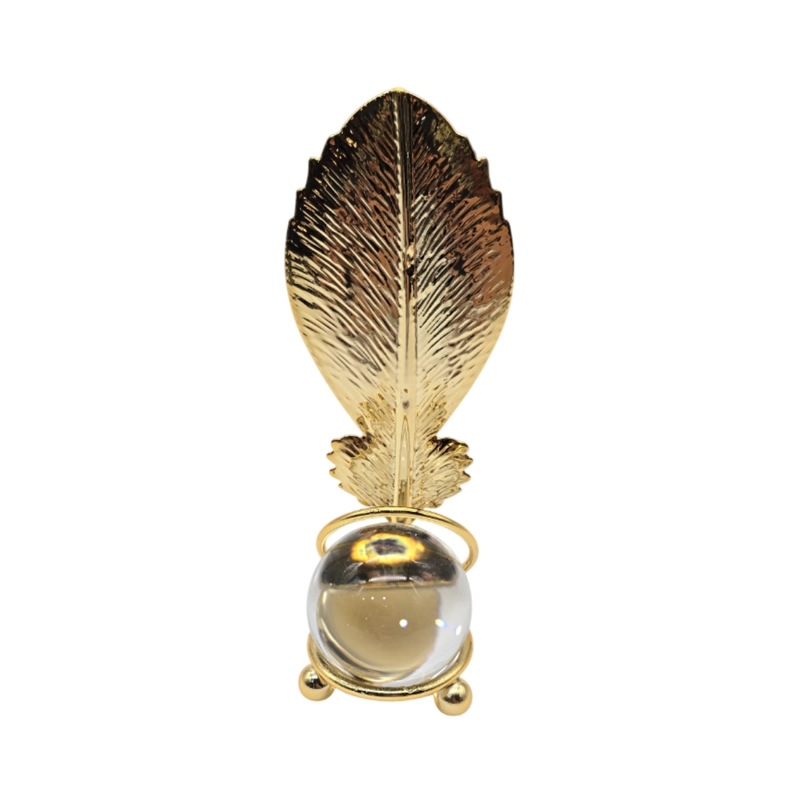 HOJA DORADA CON BOLA DE CRISTAL ADORNO ELEGANTE PARA MESAS TAMAÑO A - 2