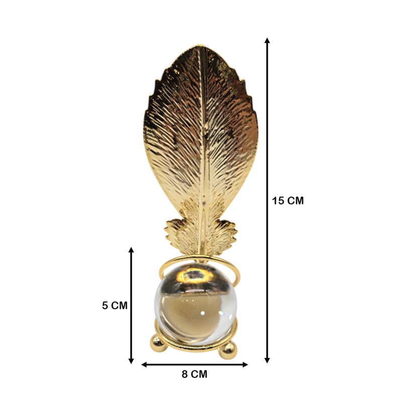 HOJA DORADA CON BOLA DE CRISTAL ADORNO ELEGANTE PARA MESAS TAMAÑO A - 4