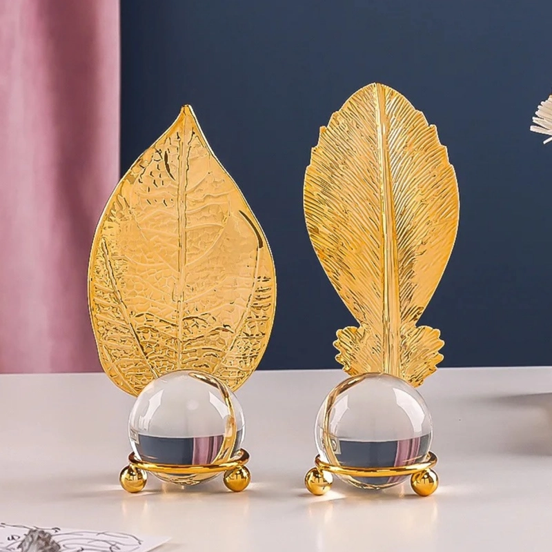 HOJA DORADA CON BOLA DE CRISTAL ADORNO ELEGANTE PARA MESAS TAMAÑO A - 5