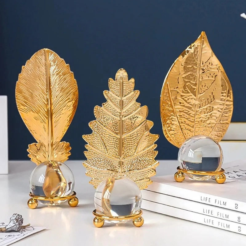 HOJA DORADA CON BOLA DE CRISTAL ADORNO ELEGANTE PARA MESAS TAMAÑO A - 6