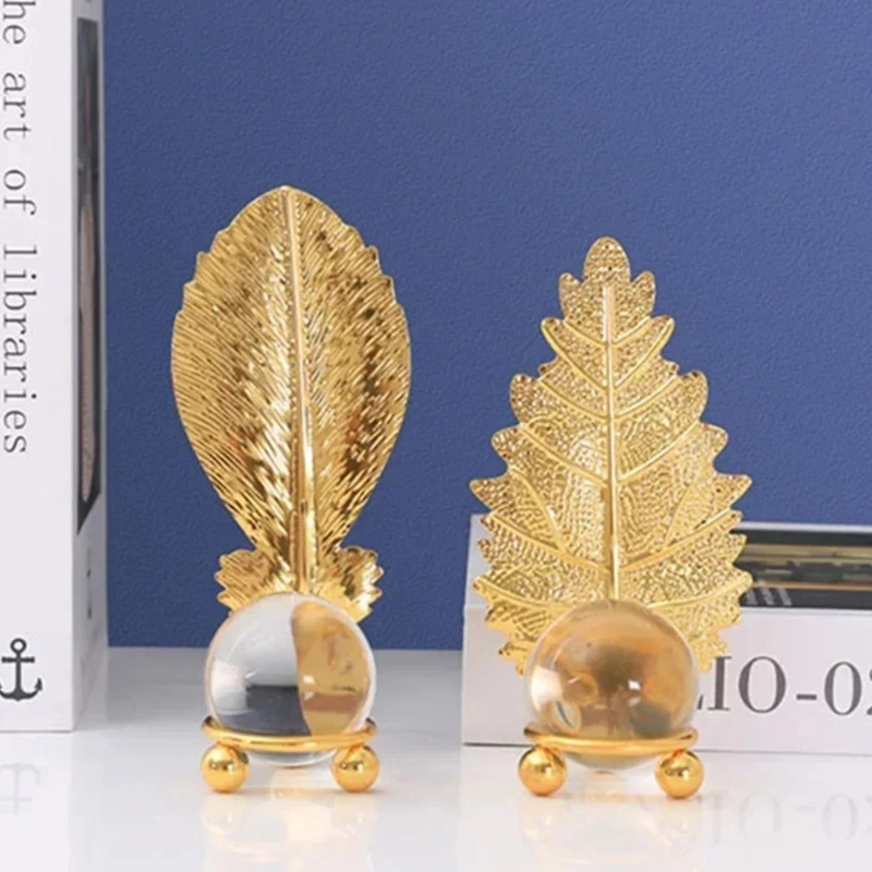 HOJA DORADA CON BOLA DE CRISTAL ADORNO ELEGANTE PARA MESAS TAMAÑO A - 7