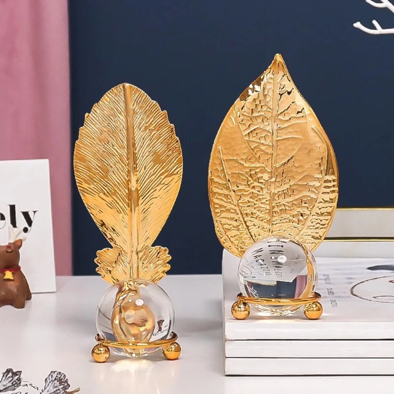 HOJA DORADA CON BOLA DE CRISTAL ADORNO ELEGANTE PARA MESAS TAMAÑO A - 8