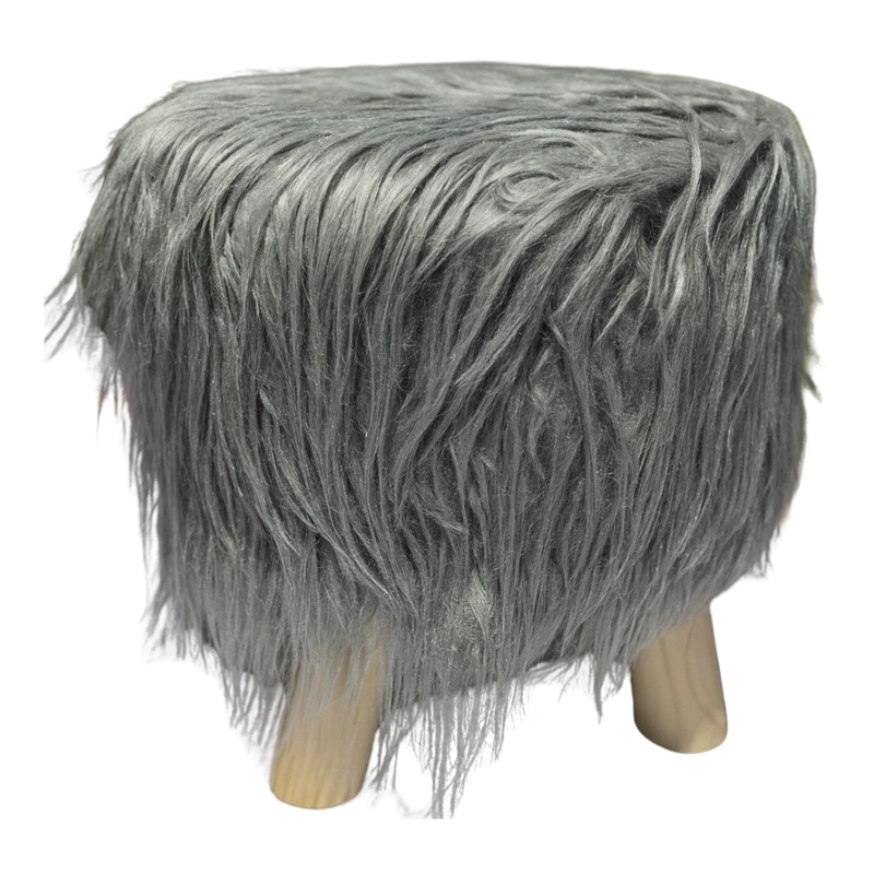 PUFF REDONDO CON PELO SINTETICO PARA NIÑOS COLORES GRIS - 1