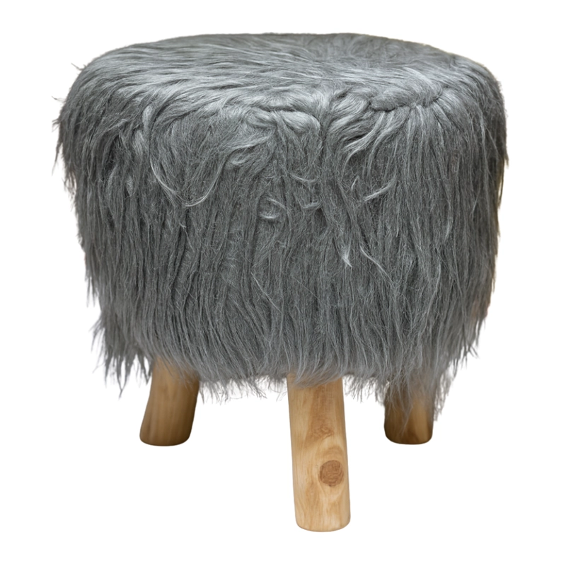 PUFF REDONDO CON PELO SINTETICO PARA NIÑOS COLORES GRIS - 2